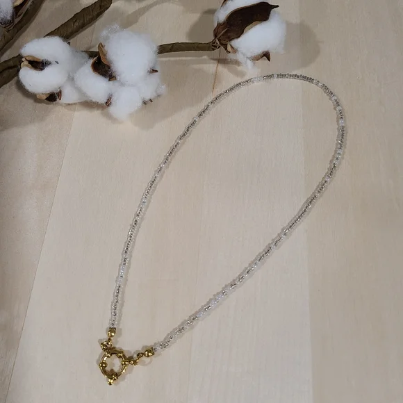 🩶🤍NEW🩶🤍 PRETTY!! SS 3MM Glass Bead Anchor Necklace in GREY,SILVER, &WHITE - Picture 12 of 13